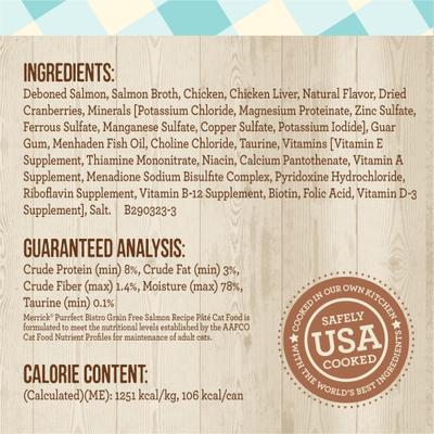 Show full view: Merrick Purrfect Bistro Grain-Free Salmon Pate Canned Cat Food, 3-oz can, case of 3 slide 7 of 13