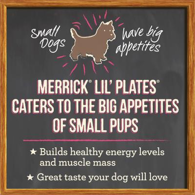 Show full view: Merrick Lil' Plates Petite Pates Premium Grain-Free Beef Dinner Wet Dog Food, 3-oz can, case of 3 slide 6 of 12