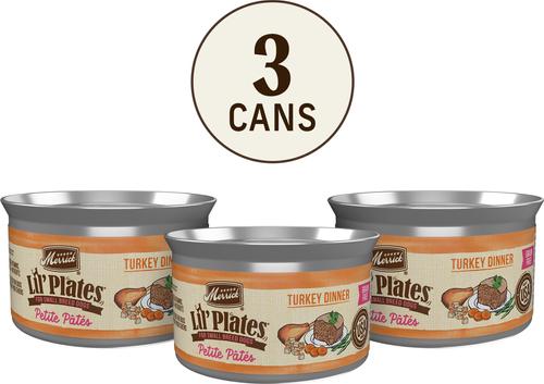 Show full view: Merrick Lil' Plates Petite Pates Premium Grain-Free Turkey Dinner Wet Dog Food, 3-oz can, case of 3 slide 3 of 12