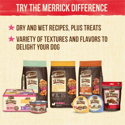 Show full view: Merrick Lil' Plates Petite Pates Premium Grain-Free Beef Dinner Wet Dog Food, 3-oz can, case of 3 slide 9 of 12