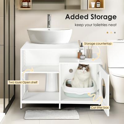 Show full view: Cesicia Washroom Cat Litter Box Enclosure, White, 34.5-in slide 3 of 7