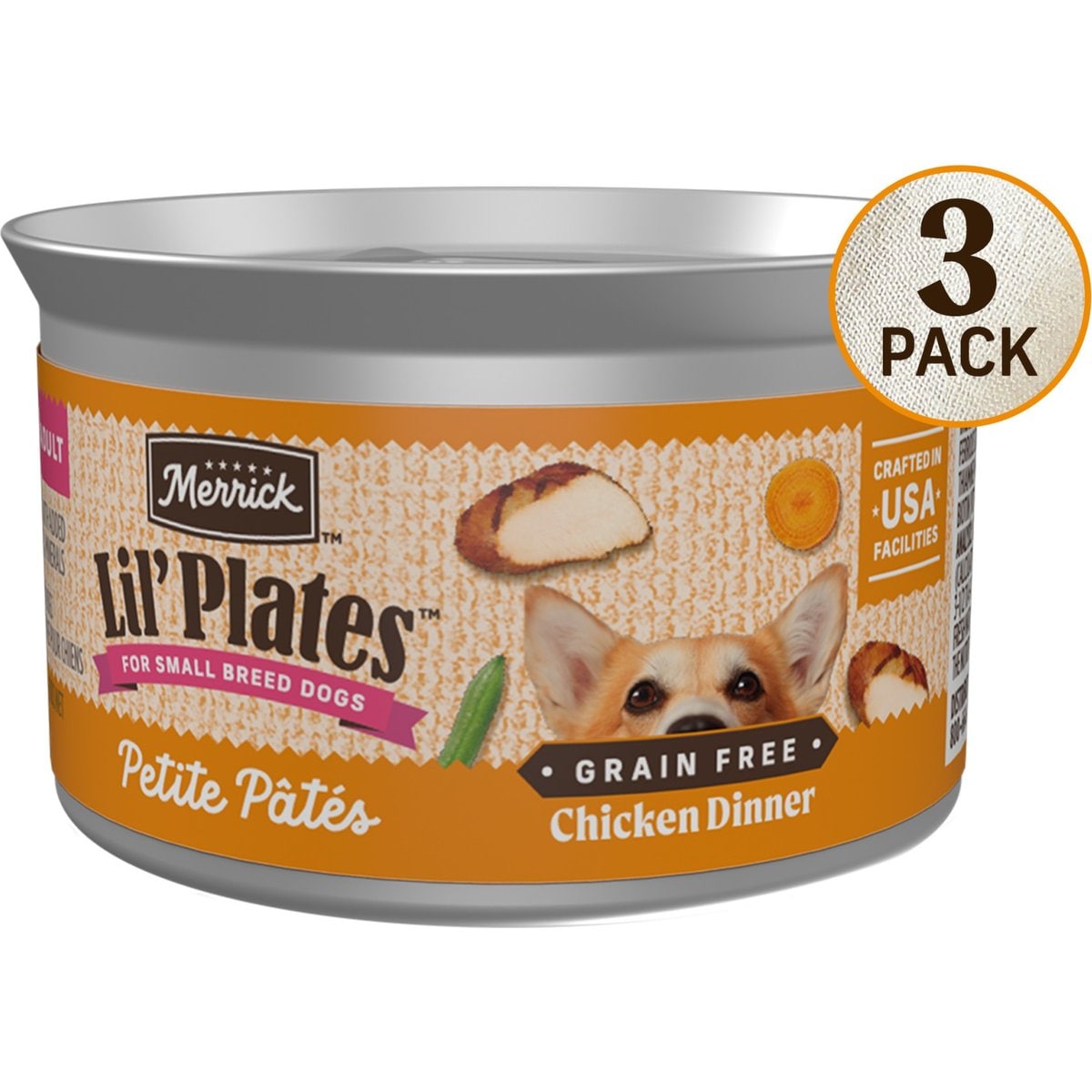 Merrick Lil' Plates Petite Pates Premium Grain-Free Chicken Dinner Wet Dog Food, 3-oz can, case of 3