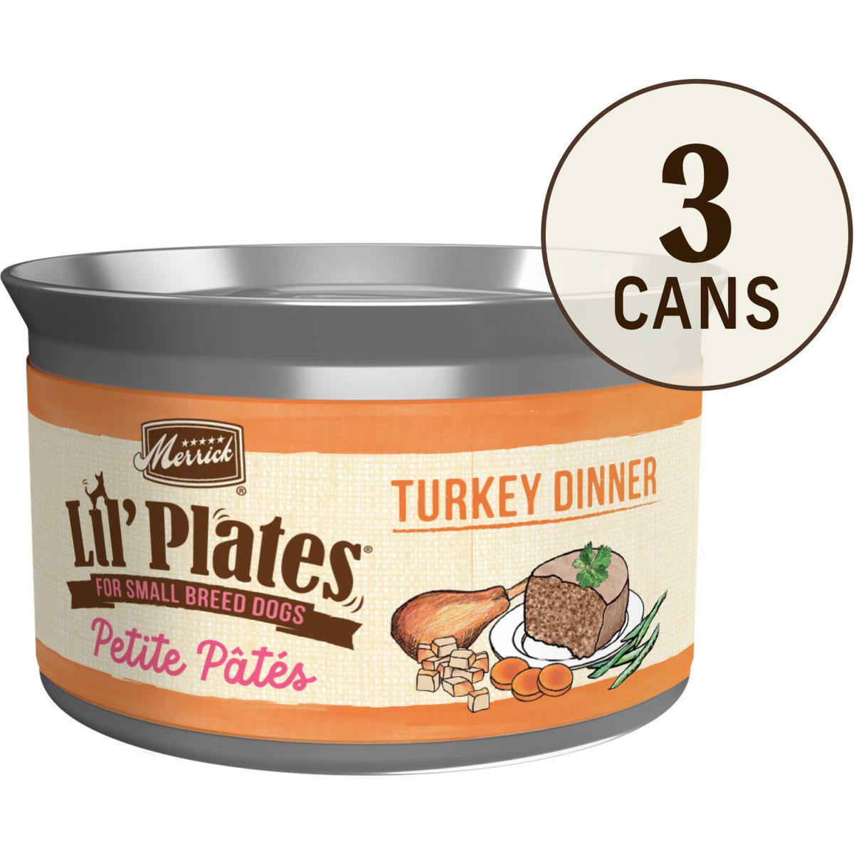 Merrick Lil' Plates Petite Pates Premium Grain-Free Turkey Dinner Wet Dog Food, 3-oz can, case of 3