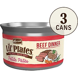 Merrick Lil' Plates Petite Pates Premium Grain-Free Beef Dinner Wet Dog Food, 3-oz can, case of 3