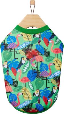 Show full view: Frisco Summer Tropical Palm Leaf Toucan & Flamingo Birds Dog & Cat T-Shirt, Small slide 4 of 11