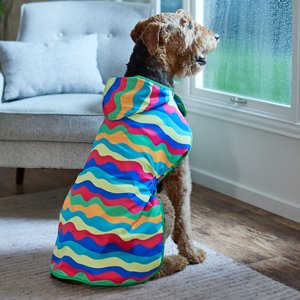 Frisco Tropical Wave Stripe & Blue Packable Reversible Dog Raincoat, Blue, XX-Large