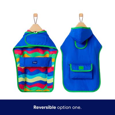 Show full view: Frisco Tropical Wave Stripe & Blue Packable Reversible Dog Raincoat, Blue, X-Small slide 3 of 11