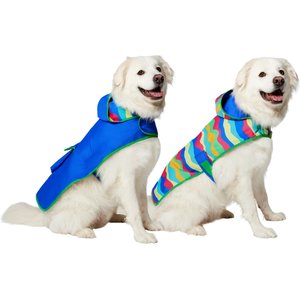 Frisco Tropical Wave Stripe & Blue Packable Reversible Dog Raincoat, Blue, XX-Large