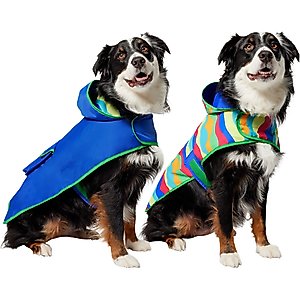 Frisco Tropical Wave Stripe & Blue Packable Reversible Dog & Cat Raincoat, Blue, X-Large