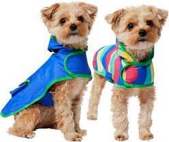 Frisco Tropical Wave Stripe & Blue Packable Reversible Dog & Cat Raincoat, Blue, X-Small