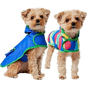 Frisco Tropical Wave Stripe & Blue Packable Reversible Dog Raincoat, Blue, X-Small