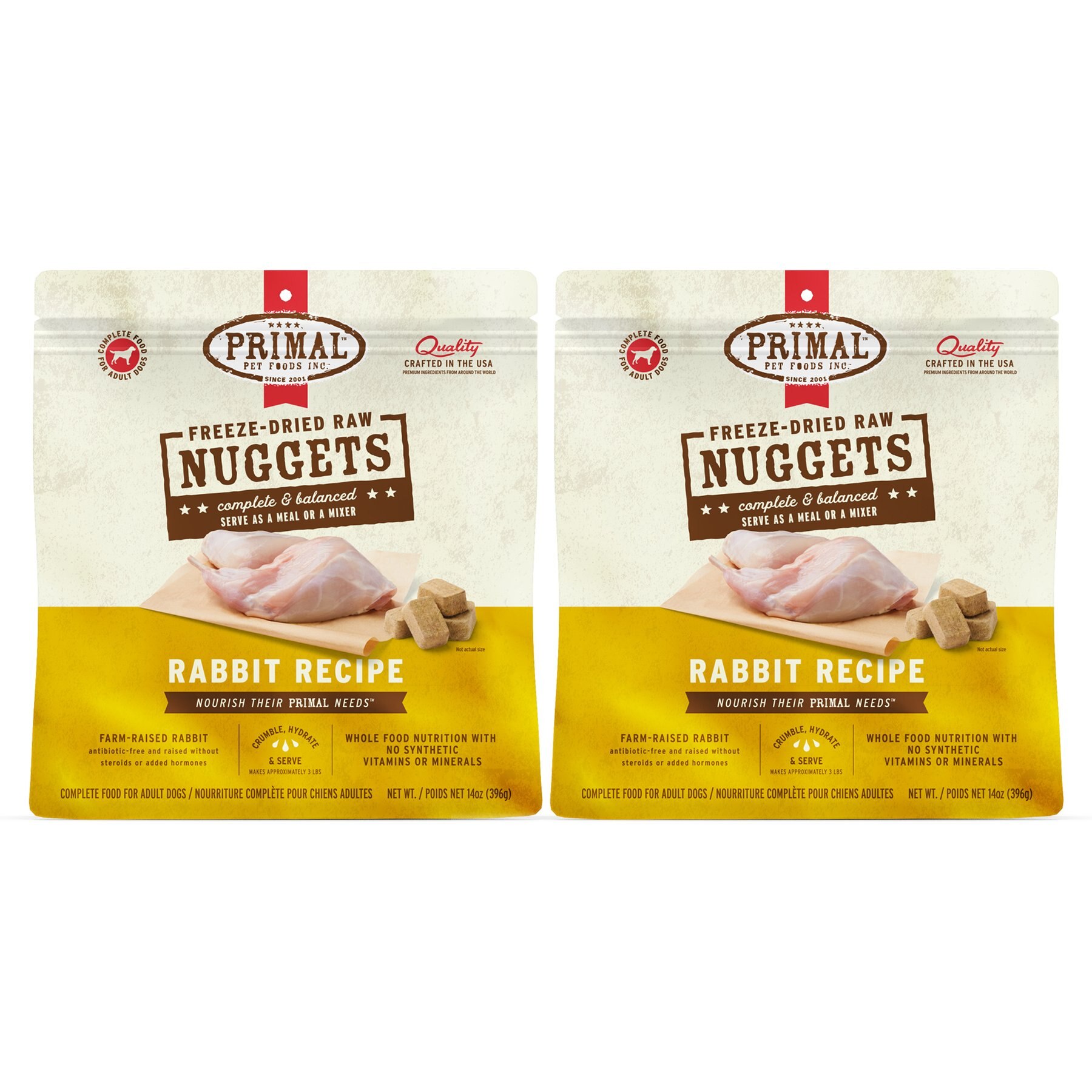 PRIMAL Rabbit Formula Nuggets Grain Free Raw Freeze Dried Dog Food 14 oz bag bundle of 2 Chewy