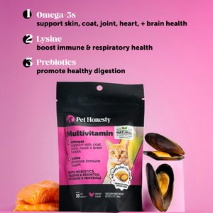 Pet Honesty Dual Texture Chicken Flavored Multivitamin Omega-3 & Lysine Chews for Cats, 3.7-oz pouch