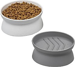 Kitty City Slow-Feed Elevated Cat Bowls, White & Grey, 10-oz, 2 count