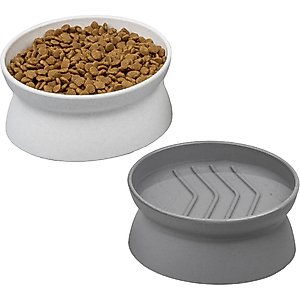 Kitty City Slow-Feed Elevated Cat Bowls, White & Grey, 10-oz, 2 count