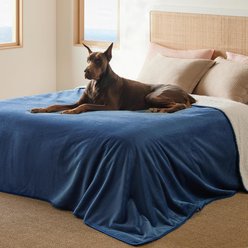 Bedsure Waterproof Sherpa Fleece Reversible Furniture Protector Dog & Cat Throw Blanket, Blue, King