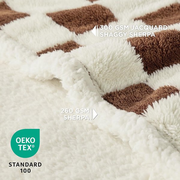 Show full view: Lesure Waterproof Calming Double-Sided Jacquard Shag & Soft Sherpa Fleece Furniture Protector Dog & Cat Blanket, Brown, Large slide 2 of 8