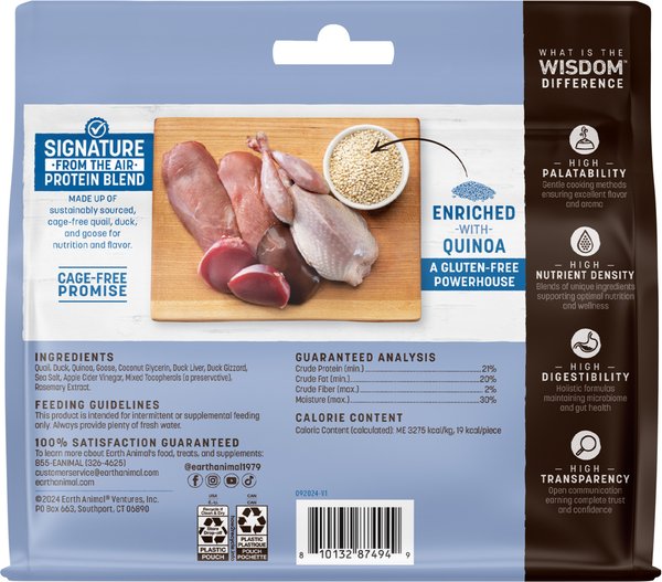 Earth Animal Wisdom Air-Dried From the Air Recipe with Quail, Duck, & Goose Premium Natural Jerky Strips Dog Treats