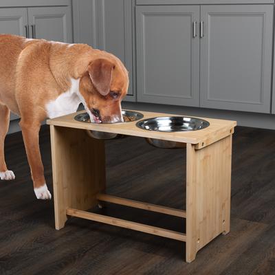 Show full view: Pet Adobe Elevated Bamboo Stand Stainless Steel Dog Bowl Set, Natural, 7.5-cup slide 5 of 7