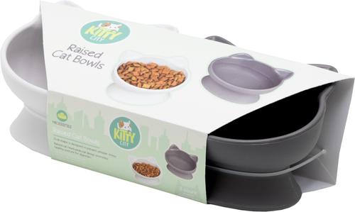 Show full view: Kitty City Cat Ear Elevated Cat Bowls, White & Grey, 6.5-oz, 2 count slide 6 of 12