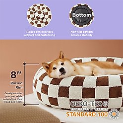 Lesure Calming Cute Modern Plush Jacquard Shaggy Orthopedic Anti-Slip Donut Dog & Cat Bed with Removable Cover, Brown, Large slide 2 of 6
