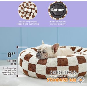 Lesure Calming Cute Modern Plush Jacquard Shaggy Orthopedic Anti-Slip Donut Dog & Cat Bed with Removable Cover, Brown, Medium