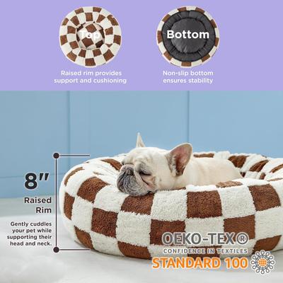 Show full view: Lesure Calming Cute Modern Plush Jacquard Shaggy Orthopedic Anti-Slip Donut Dog & Cat Bed with Removable Cover, Brown, Medium slide 3 of 9