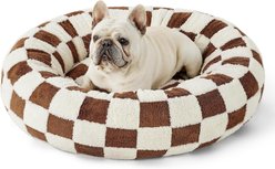 Lesure Calming Cute Modern Plush Jacquard Shaggy Orthopedic Anti-Slip Donut Dog & Cat Bed with Removable Cover, Brown, Medium slide 1 of 6