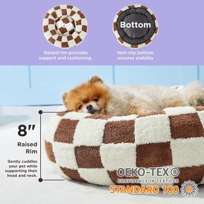 Show full view: Lesure Calming Cute Modern Plush Jacquard Shaggy Orthopedic Anti-Slip Donut Dog & Cat Bed with Removable Cover, Brown, Small slide 4 of 10