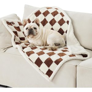 Lesure Waterproof Calming Double-Sided Jacquard Shag & Soft Sherpa Fleece Furniture Protector Dog & Cat Blanket, Brown, Medium