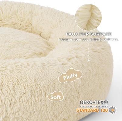 Show full view: Bedsure Calming Fluffy Plush Faux Fur Orthopedic Anti-Slip Donut Dog & Cat Bed, Cream, Large slide 2 of 8