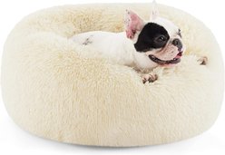 Bedsure Calming Fluffy Plush Faux Fur Orthopedic Anti-Slip Donut Dog & Cat Bed, Cream, Small