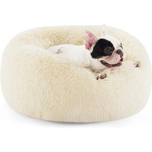 Lesure Calming Cute Modern Plush Jacquard Shaggy Orthopedic Anti-Slip Donut Dog & Cat Bed with Removable Cover