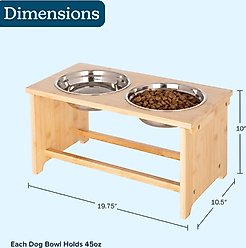 Pet Adobe Elevated Bamboo Stand Stainless Steel Dog Bowl Set, Natural, 5.5-cup slide 2 of 6