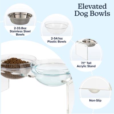 Show full view: Pet Adobe Elevated Acrylic Stand Plastic Dog Bowl Set, Clear, 6.5-cup slide 4 of 7