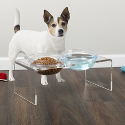 Pet Adobe Elevated Acrylic Stand Plastic Dog Bowl Set, Clear, 6.5-cup