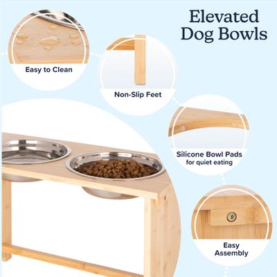 Show full view: Pet Adobe Elevated Bamboo Stand Stainless Steel Dog Bowl Set, Natural, 7.5-cup slide 3 of 7