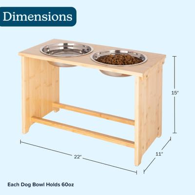 Show full view: Pet Adobe Elevated Bamboo Stand Stainless Steel Dog Bowl Set, Natural, 7.5-cup slide 4 of 7