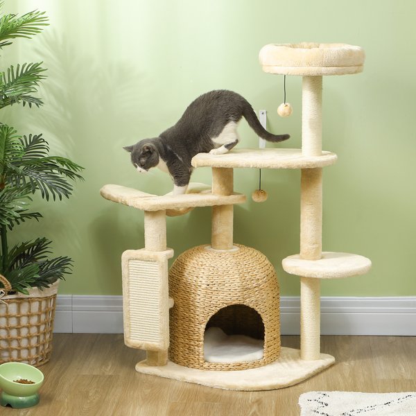 PawHut Cat Activity Center 44.1-in Cat Tree & Condo, Beige