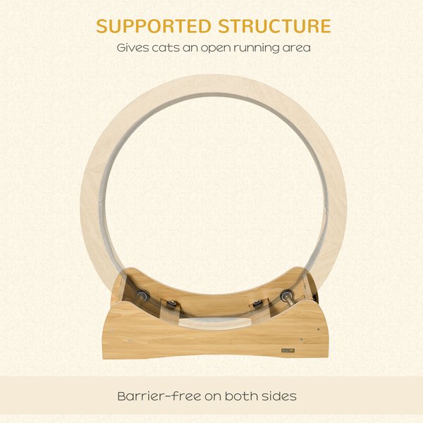 PawHut Exercise Wheel Treadmill 35-in Cat Tree, Natural Wood