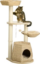 PawHut Kitty Activity Center 47-in Plush Cat Tree, Natural Wood