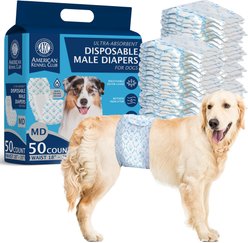 American Kennel Club Disposable Male Dog Wraps with Wetness Indicator, 50 count, Medium