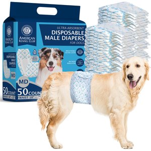 American Kennel Club Disposable Male Dog Wraps with Wetness Indicator, 50 count, Medium