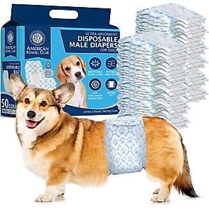 American Kennel Club Disposable Male Dog Wraps with Wetness Indicator, 50 count, Small