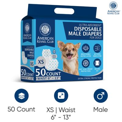 Show full view: American Kennel Club Disposable Male Dog Wraps with Wetness Indicator, 50 count, X-Small slide 2 of 9