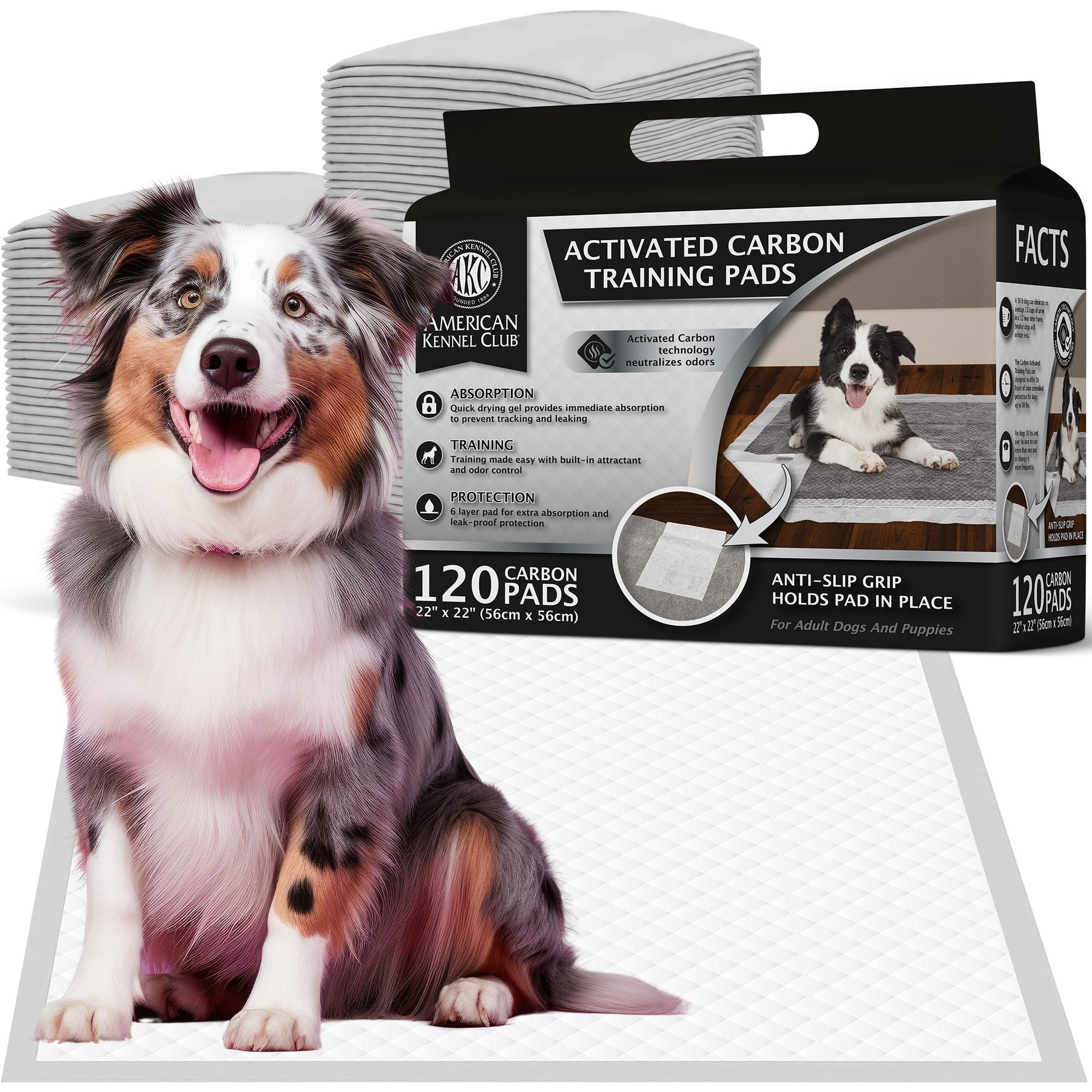 American Kennel Club Charcoal Puppy Training Pads, 22 x 22-in, 120 count