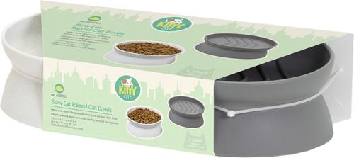 Show full view: Kitty City Slow-Feed Elevated Cat Bowls, White & Grey, 10-oz, 2 count slide 3 of 9
