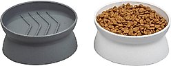 Kitty City Slow-Feed Elevated Cat Bowls, White & Grey, 6.5-oz, 2 count