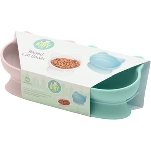 Kitty City Cat Ear Elevated Cat Bowls, Pink & Teal Blue, 6.5-oz, 2 count
