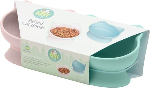 Show full view: Kitty City Cat Ear Elevated Cat Bowls, Pink & Teal Blue, 6.5-oz, 2 count slide 6 of 12
